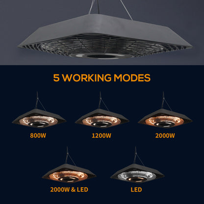 Outsunny 2000W Electric Hanging Patio Heater Ceiling Mounted Halogen Heating Indoor Outdoor with Remote Control Aluminium