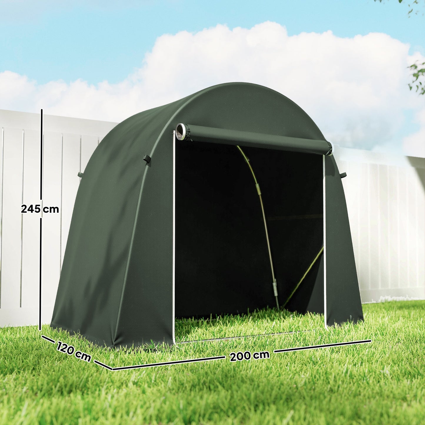 خيمة تخزين للحديقة Outsunny 8 × 4 قدم، خيمة دراجات مقاومة للماء مع باب بسحاب قابل للطي وإطار معدني مجلفن، أخضر