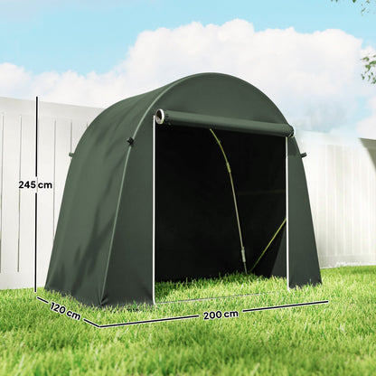 خيمة تخزين للحديقة Outsunny 8 × 4 قدم، خيمة دراجات مقاومة للماء مع باب بسحاب قابل للطي وإطار معدني مجلفن، أخضر