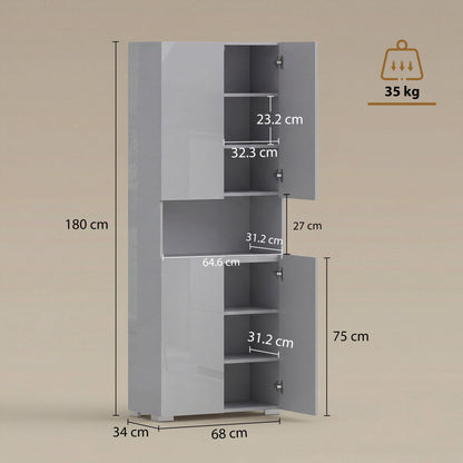 A diagram showing the dimensions of the tall grey storage unit, with weight indicated