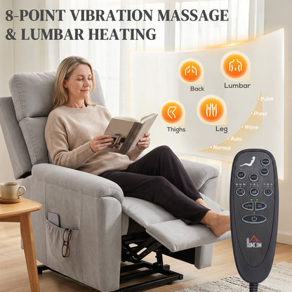 HOMCOM Power lift recliner chair with Massage and Heat, Terry Cloth Electric Lift Chair with Spring Cushion, Light Grey