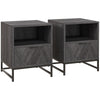 HOMCOM Bedside Table with Drawer and Shelf, Side End Table with Steel Legs for Living Room, Bedroom, Set of 2, Dark Grey