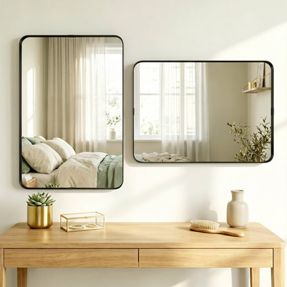 HOMCOM Rectangular Wall Mirror, 90 x 60 cm Wall Mounted Bathroom Mirror with Aluminium Alloy Frame and Tempered Glass, Black