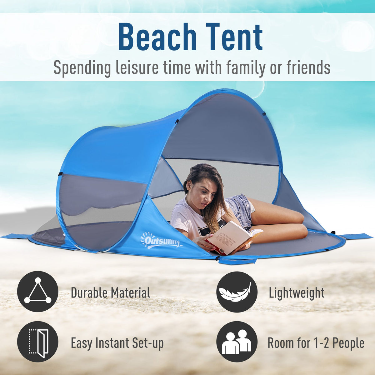 Outsunny Fibreglass Frame 2 Person Pop-Up Lightweight Camping Tent in Blue