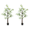 HOMCOM Artificial Plants Honeysuckle Flower in Pot Fake Plants with Curved Boots for Indoor Outdoor 15x15x150cm Set of 2 White