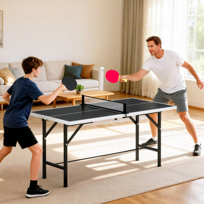 SPORTNOW 5ft Mid-Size Table Tennis Table, Ping Pong Table with Net, 2 Table Tennis Paddles and 3 Balls for Indoor Game, Black