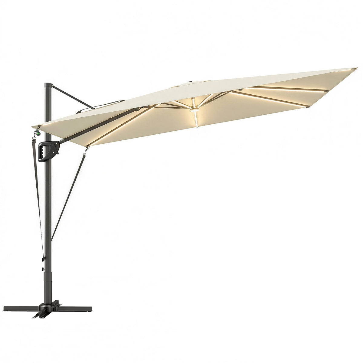 Outsunny Garden Cantilever Parasol w/ Light in Cream White