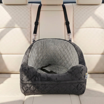 PawHut Dog Car Seat, Detachable Washable Dog Booster Seat with Thick Cushion, Seat Belt, Pockets for Small Under 10kg, Grey