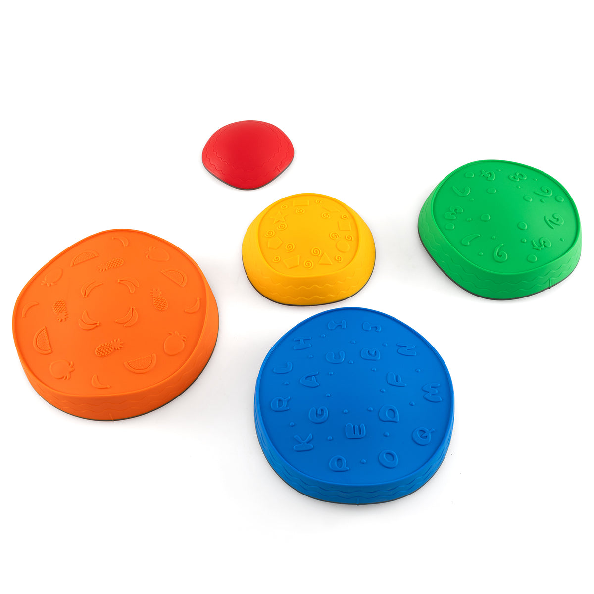 5Pcs Kids Stepping Stones Stackable Toddler River Stone Set arranged on a plain white background