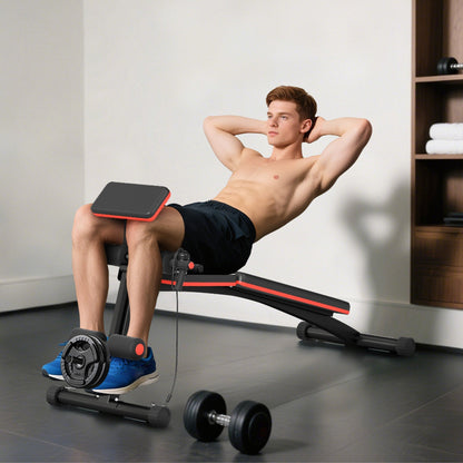 HOMCOM Foldable Weight Bench, Adjustable Strength Training Sit Up Ab Bench, Incline/Decline, Red