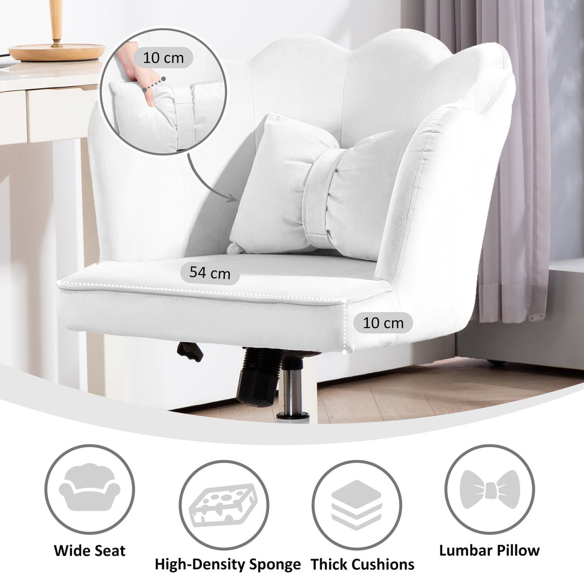 HOMCOM Velvet-Feel Petal Back Office Chair in White