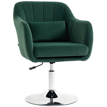HOMCOM Retro Velvet Swivel Tub Chair with Steel Frame, Cushion Seat, Dark Green