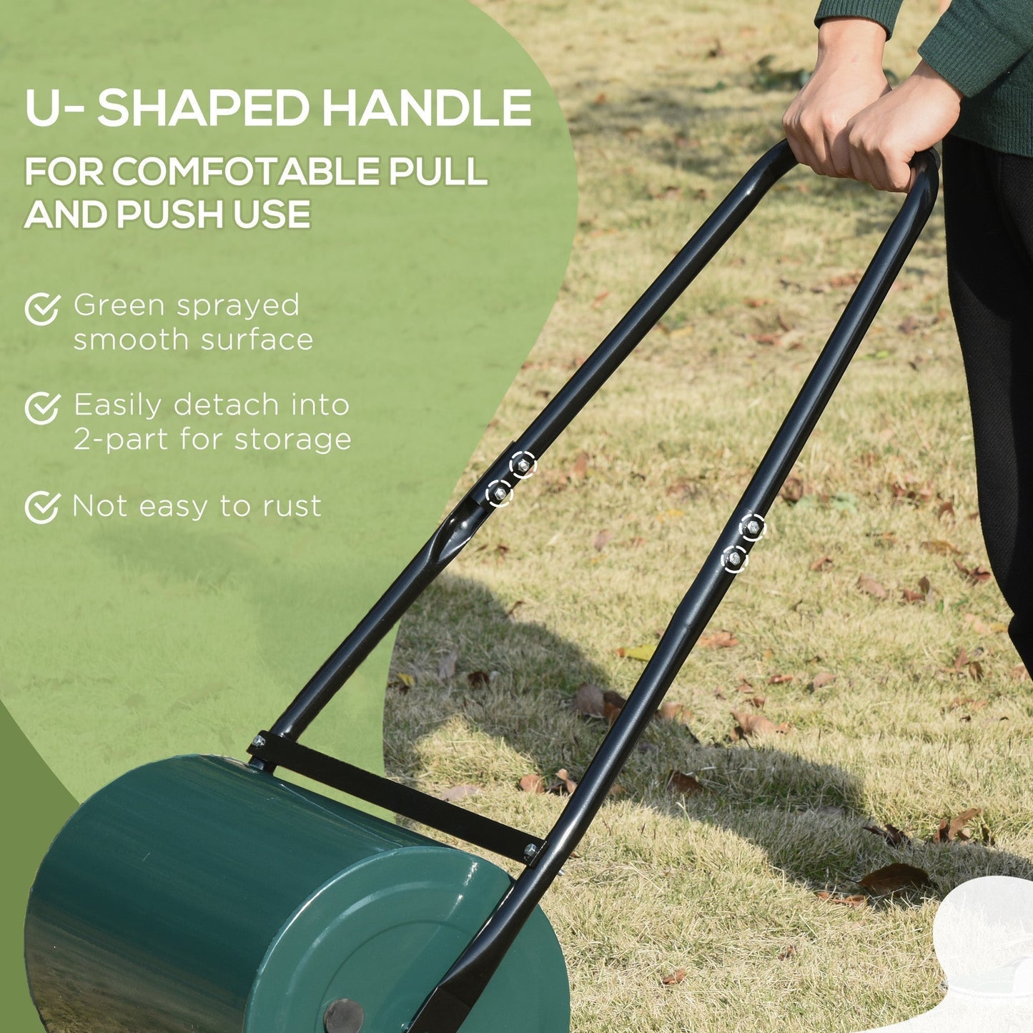 Outsunny 30 L Heavy Duty Water Or Sand Filled a30cm Garden Steel Lawn Roller Drum - Dark Green