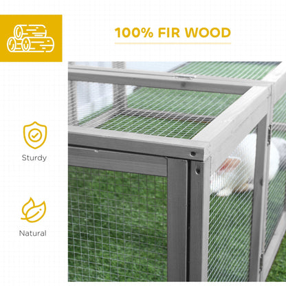 PawHut Wooden Rabbit Hutch Cage 6ft with Wire Mesh, Openable Roof, Play Space for Outdoor, Grey