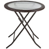 Outsunny Folding Rattan Garden Dining Table, 68 cm Round Rattan Garden Table with Water Ripple Tempered Glass Top, Wicker Edging and Steel Frame for Outdoor, Patio, Brown