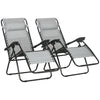 Outsunny Garden Recliner Chairs Set of 2, Outdoor Foldable Zero Gravity Chairs Set w/ Footstool and Detachable Headrest, Grey