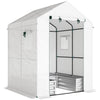 Outsunny Mini Greenhouse with Raised Garden Bed, Galvanised Walk-in Greenhouse with Roll Up Windows, 56