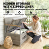 Outsunny 144 L Garden Storage Bench with Zipped Liner, 2 Seater Rattan Garden Bench with Storage, Gas Strut, Cushion, Light Grey