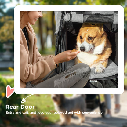 عربة أطفال PawHut Dog Pram Dog Stroller، عربة أطفال للكلاب ذات 3 عجلات مع فرامل، للكلاب الصغيرة والقطط، باللون الأحمر