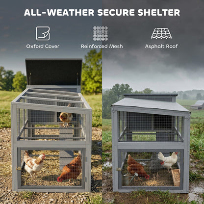 PawHut Large Chicken Coop، قفص دجاج خشبي مع منطقة لعب مغطاة، وصندوق تعشيش، ودرج سحب، وسقف أسفلت قابل للفتح