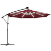 Outsunny 3 m Garden Cantilever Parasol with LED Solar Light, Round Overhanging Umbrella with 360Â° Rotation, Cover, Wine Red