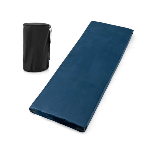 6.5 cm Thick Portable Roll Up Memory Foam Sleeping Pad Camping Mat with Carry Bag-Navy, unrolled and with carry bag