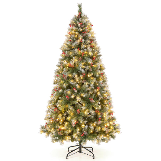 6.5 FT Artificial Xmas Tree with warm white LED lights and frosted tips