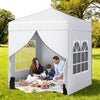 6.5 x 6.5 FT Pop up Canopy Tent Outdoor Patio Commercial Sunshade Shelter with 4 Sidewalls-White
