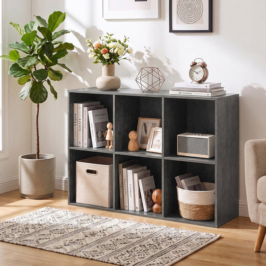 6-Cube Bookcase 3-Tier Storage Organizer with Anti-Tipping Kits for Living Room Study-Grey