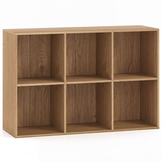 6-Cube Bookcase 3-Tier Storage Organizer with Anti-Tipping Kits for Living Room Study-Natural