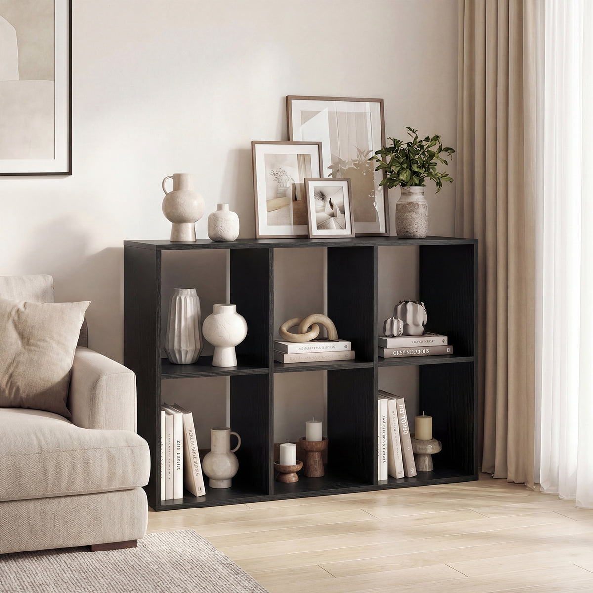 6-Cube Bookshelf with Back Guardrail and Anti-tipping Kits-Black