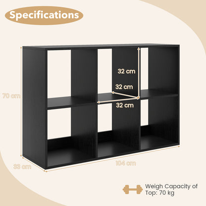 6-Cube Bookshelf with Back Guardrail and Anti-tipping Kits-Black