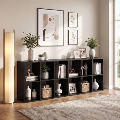 6-Cube Bookshelf with Back Guardrail and Anti-tipping Kits-Black