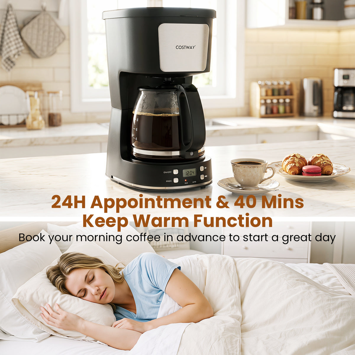 6 Cup Drip Coffee Machine with Glass Carafe and Reusable Filter