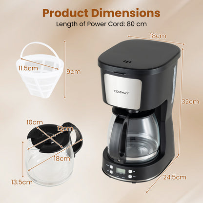 6 Cup Drip Coffee Machine with Glass Carafe and Reusable Filter