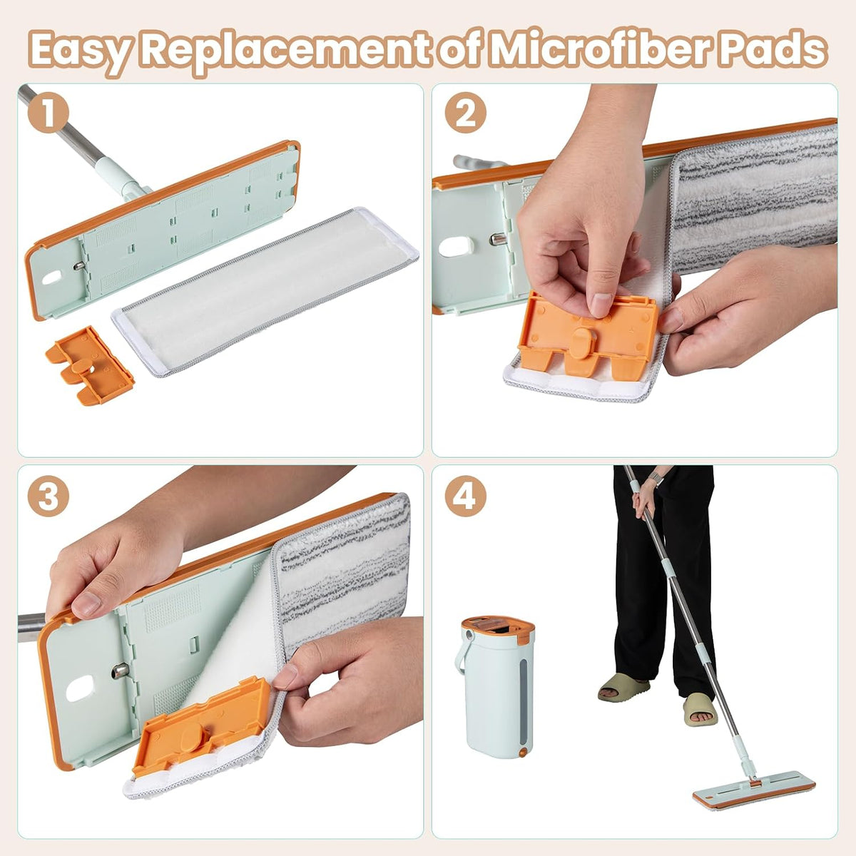 6 PCS Microfibre Mop Pads Reusable Wet and Dry Heads with Hook and Loop Fasteners