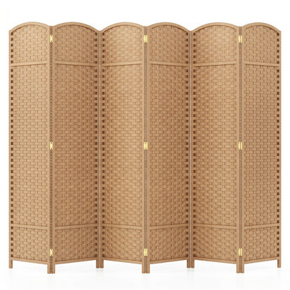 6-Panel Room Divider Folding Privacy Screen with Hand-woven Texture-Natural