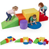 6 Pieces Foam Climbing Blocks for Kids with Slide and Tunnel for Toddlers 3+-Red