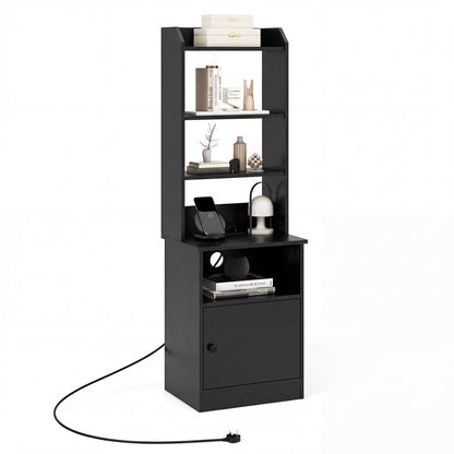 6-Tier Nightstand with Charging Station Bedside Tables Tall Night Stands-Black