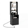 6-Tier Nightstand with Charging Station Bedside Tables Tall Night Stands-Black