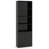 6-Tier Freestanding Bookcase with Farmhouse Style Cabinet Doors-Black