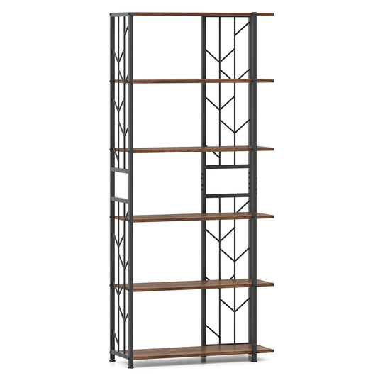 6-Tier Modern Geometric Bookcase with Heavy-duty Metal Frame for Study-Rustic Brown