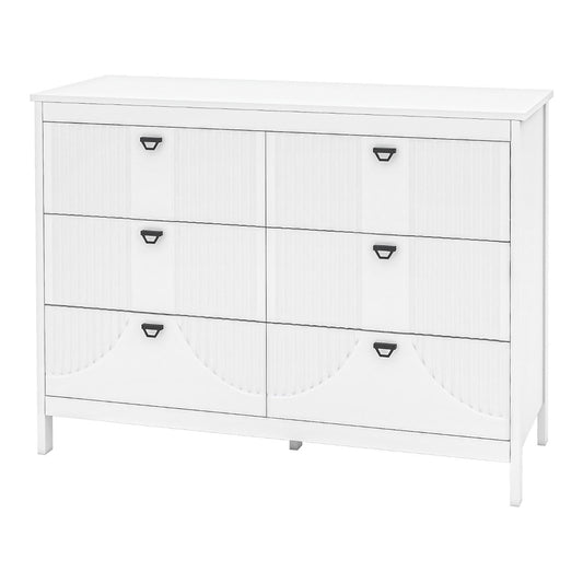 6-Drawer Wooden Chest of Drawers with Handles-white, a white six-drawer dresser with black handles