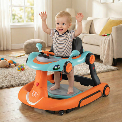 6-in-1 Baby Walker Toddler Push Car with Canopy and Wheels-Orange