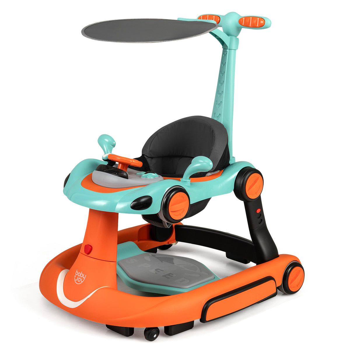6-in-1 Baby Walker Toddler Push Car with Canopy and Wheels-Orange