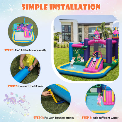 6-in-1 Large Blow up Bouncer Castle with Slide 680W Blower for Kids 3-12