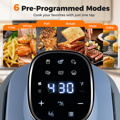 6-in-1 Portable Glass Air Fryer with Lids Built-in Thermostat-Blue
