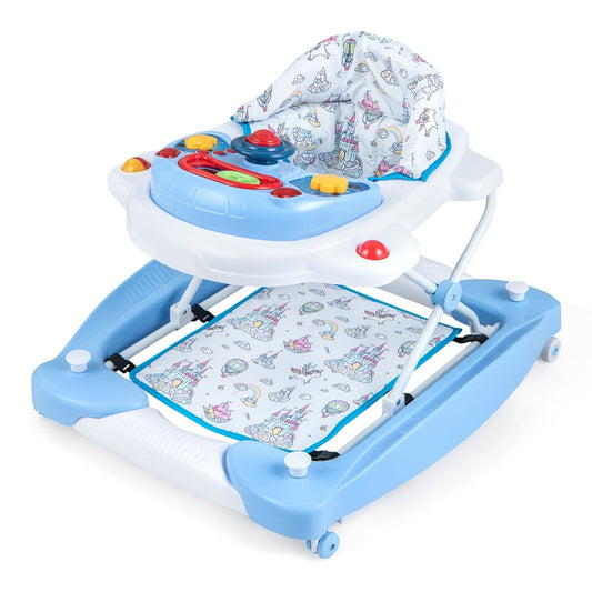 6 in 1 Adjustable Baby Walker Folding Baby Activity Center with music and lights in blue