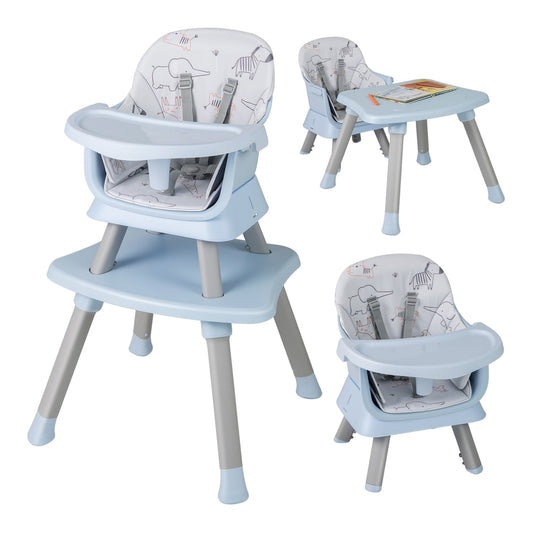 6-in-1 Baby High Chair with removable tray and 5-point harness in blue