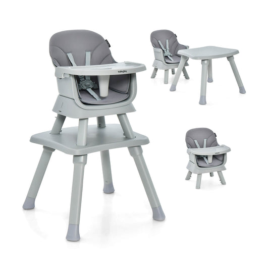 6-in-1 Baby High Chair shown in three different configurations against a plain white background
